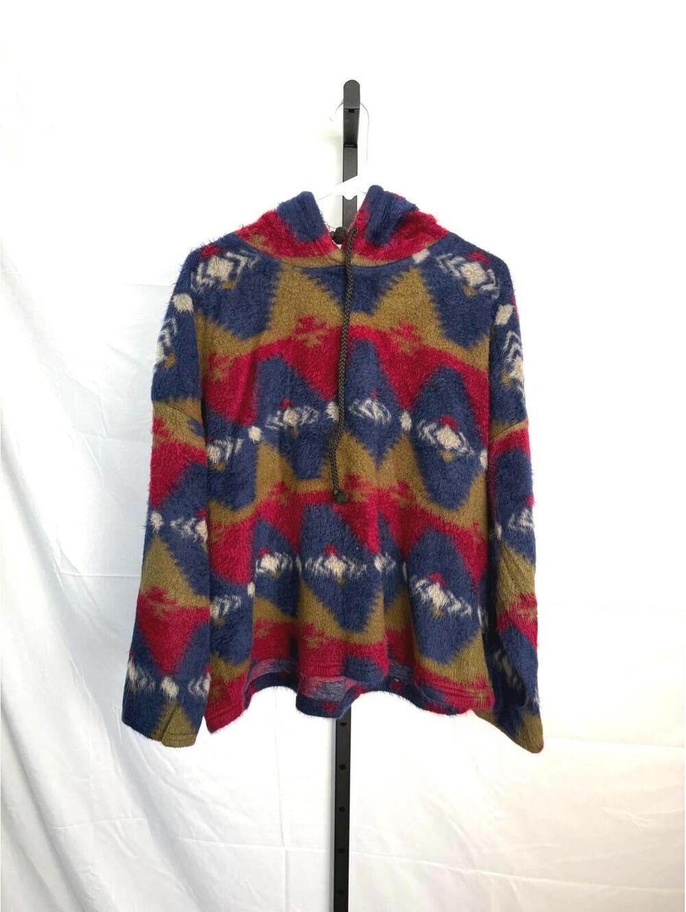 90s Women's Hooded Fleece Pullover with Patterned Design One Size Fuzzy